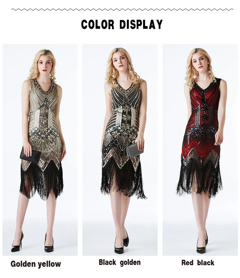 XXXL Size 1920S Vintage Sequin Charleston Dress Great Gatsby Sexy Women Evening Party Shining Bling Tassel Dress