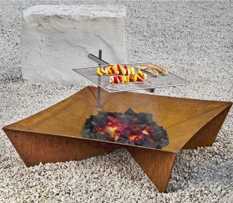 Garden Corten Steel Fire Pit Barbecue Grill Bbq Fire Pit Outdoor ...