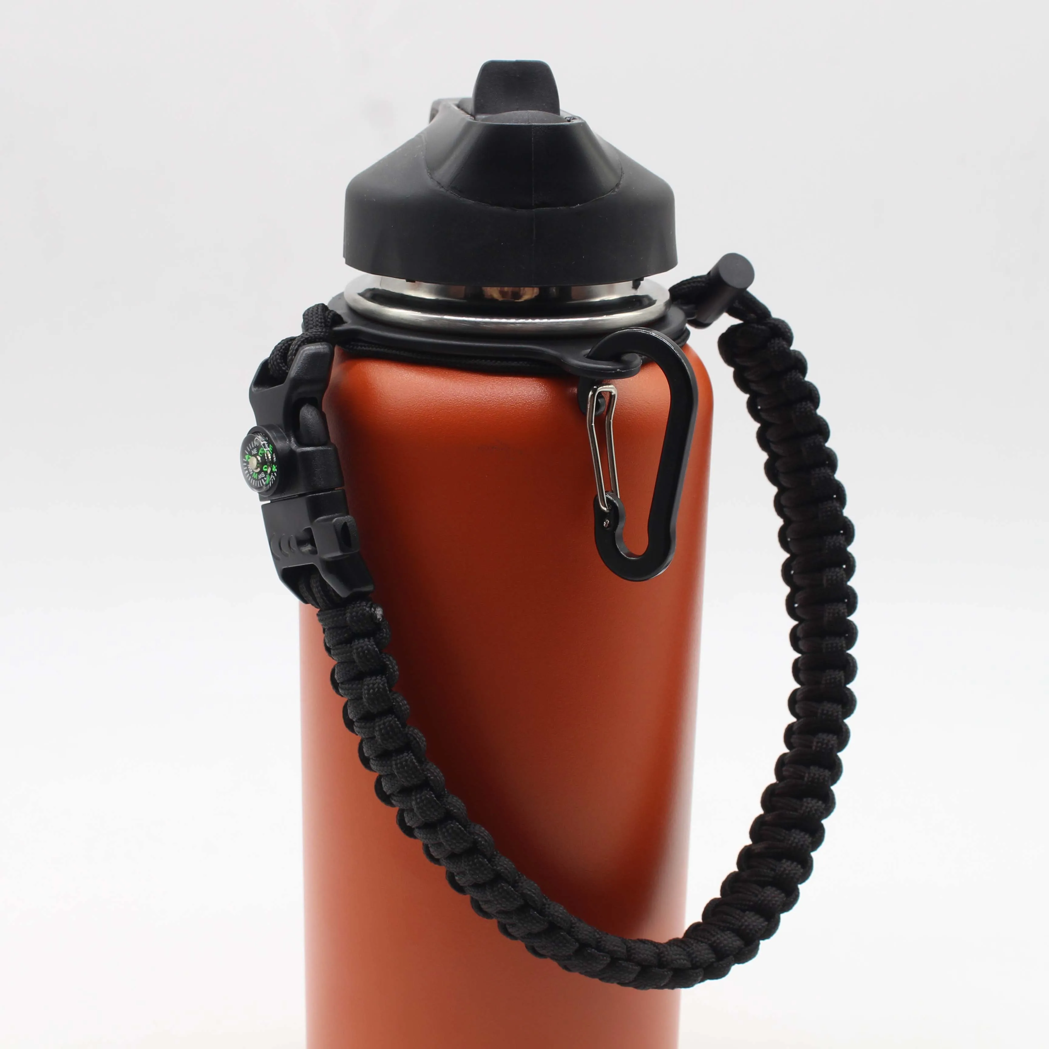 Custom  Paracord Carrier Safety Ring And Carabiner Wide Mouth Water Bottles Paracord Handle For Hiking Camping