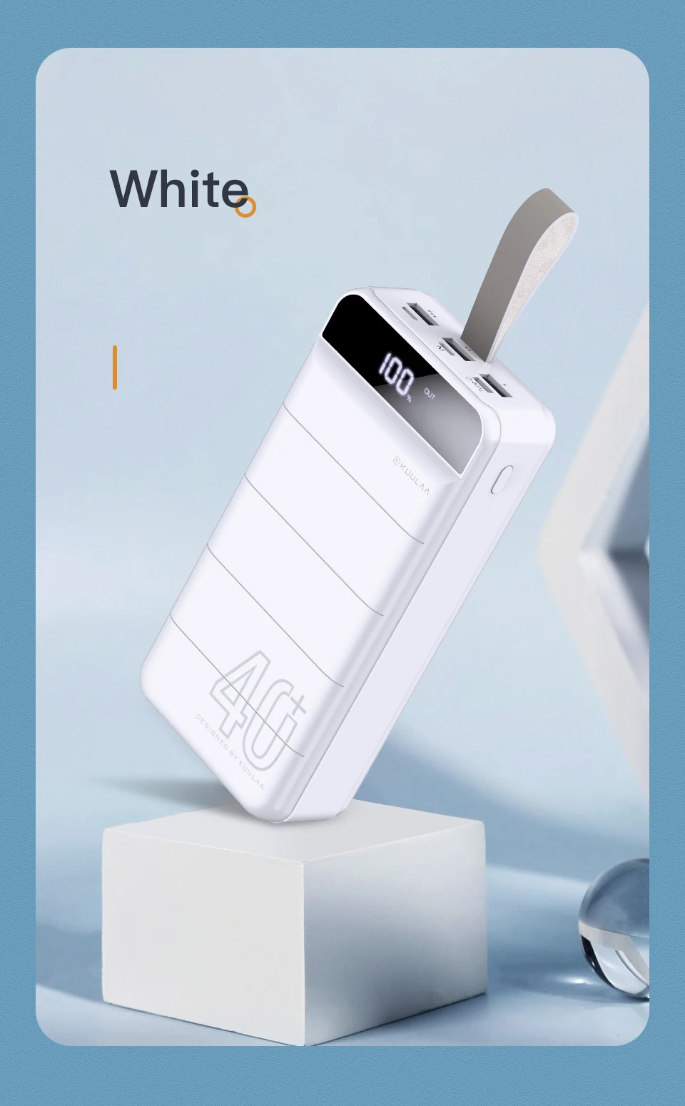 KUULAA High Capacity Camping 40000mAh Led Digital Display Portable Power Bank with Lead Light and Leather Lanyard - ANKUX.COM
