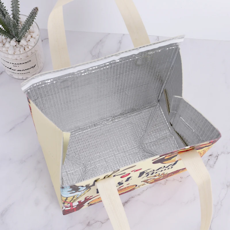 
Hot sealing Custom disposable tote non woven box cooler bag for food delivery 