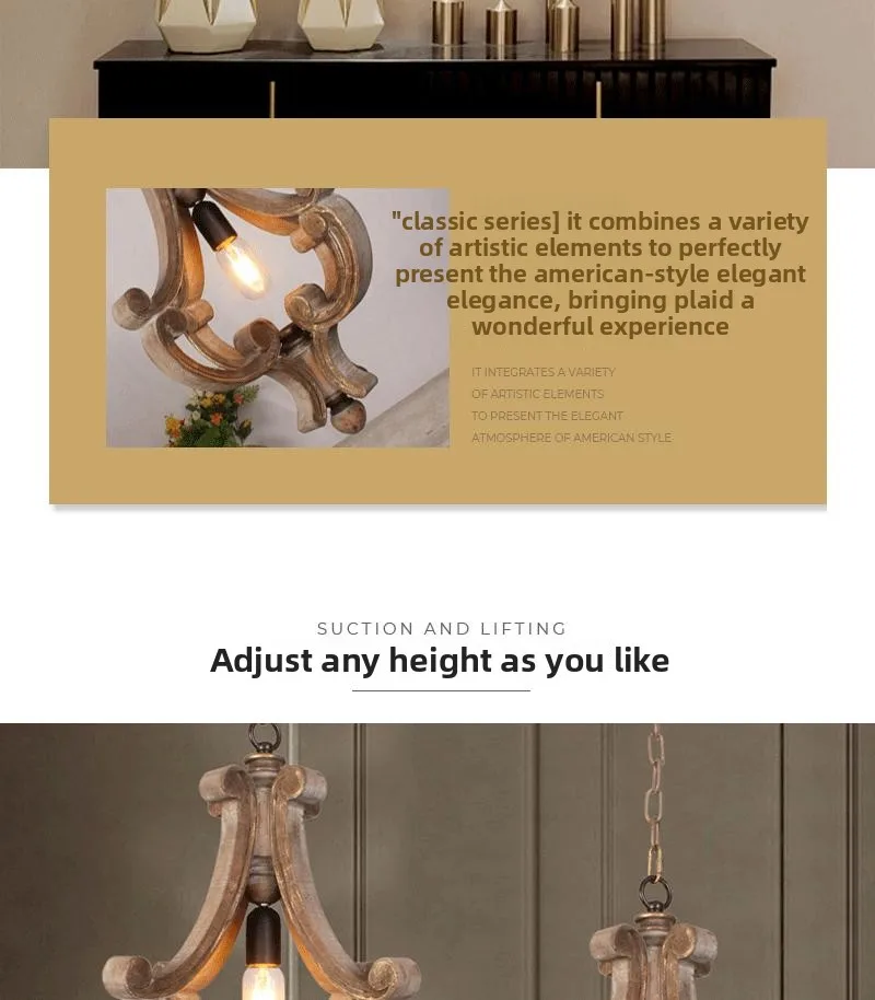 product american country style solid wood single head pendant light vintage small gold trim for clothing store dining room light-1