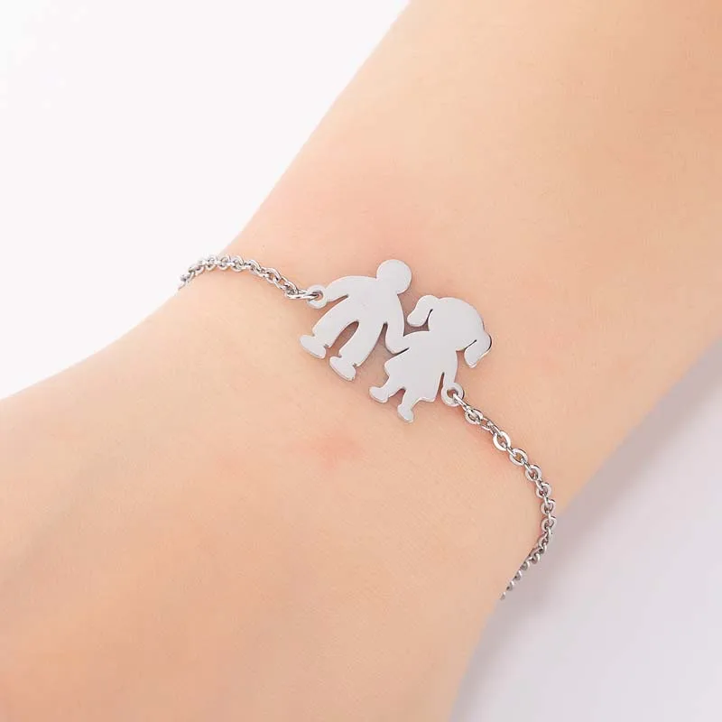 Wholesale Couple Charm Stainless Steel Love Boy Girl Chain Bracelet Cute Gold Plated Fine Chain Boy Girl Hand In Hand Bracelet