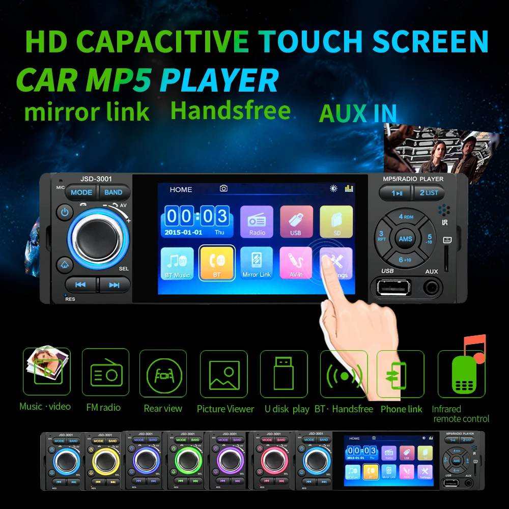 1din Universal 4.1 Inch Touch Screen Car Mp5 Player Fm Radio Usb/tf Mp3 Music Player Support