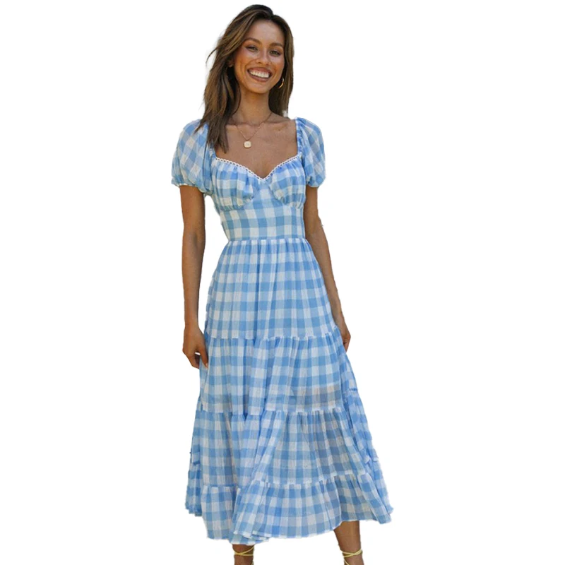 Buy Plaid Halter Dress,V-neck Fashion 