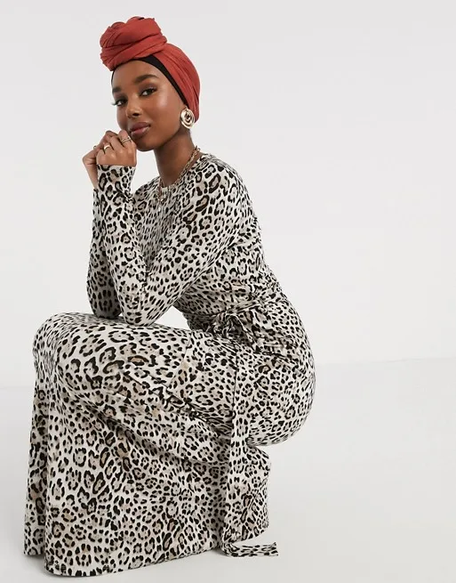 long sleeve maxi leopard dress