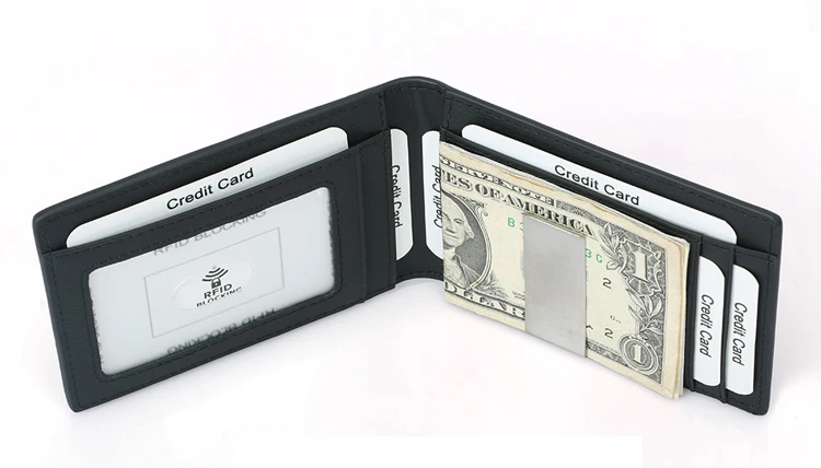 Slim Minimalist Carbon Fiber Wallet Fashion Men's Bifold RFID Blocking Leather Money Clip Wallet