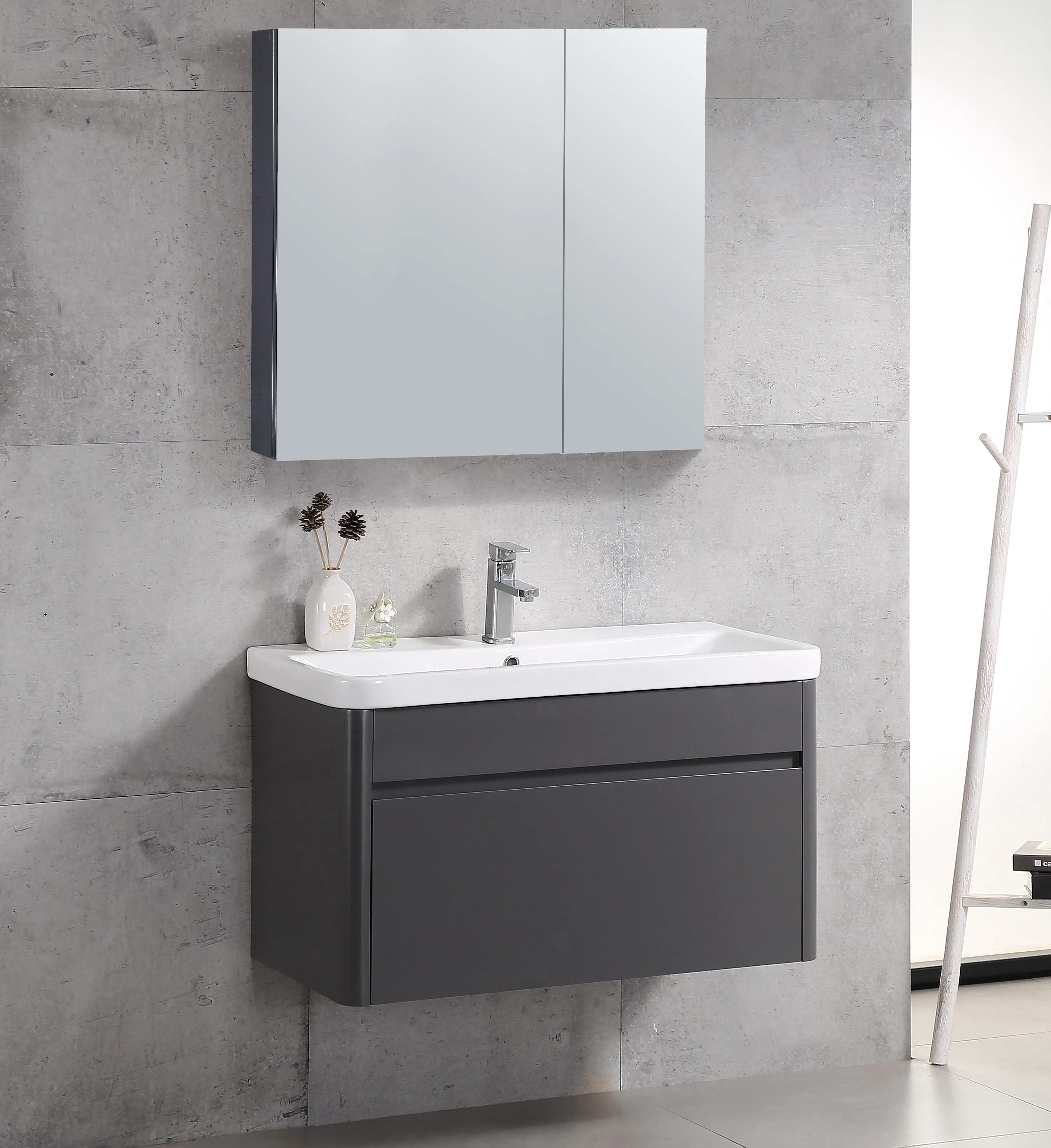 New style grey mirror cabinet concise style square shape pvc one year warranty