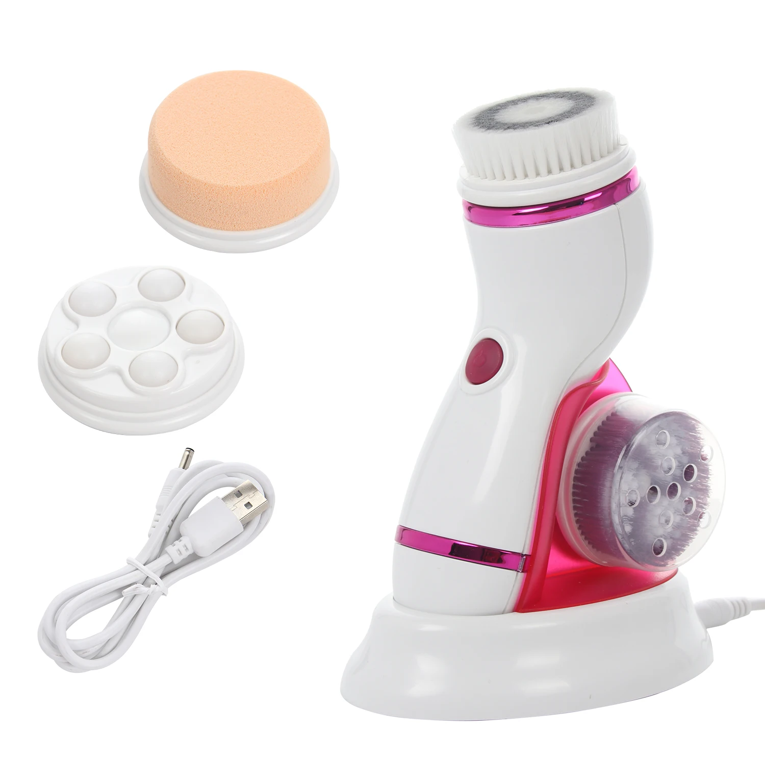 4-1 Rechargeable Facial Cleaning Brush 2019 Amazon Hot Sale Electric Face Scrubber Massage Waterproof Portable Skin Care Tool