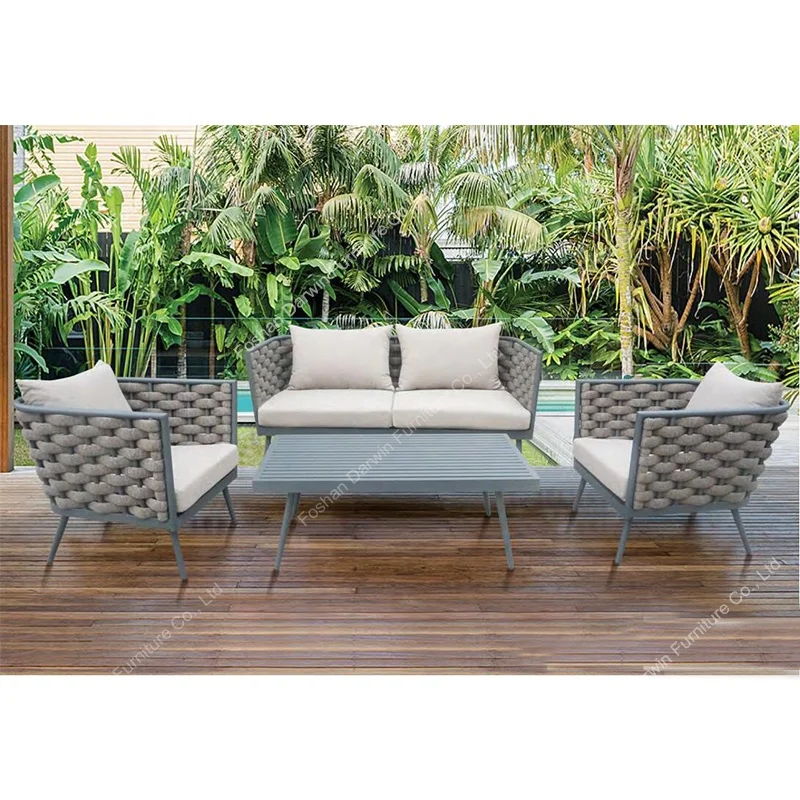 Luxury Outdoor Furniture Rope Rattan Wicker Garden Dining Table And