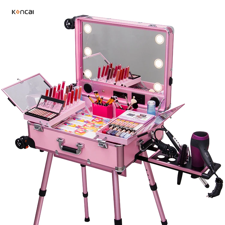Custom Aluminum Travel Cosmetic Suitcase With Lights Vanity Box Beauty