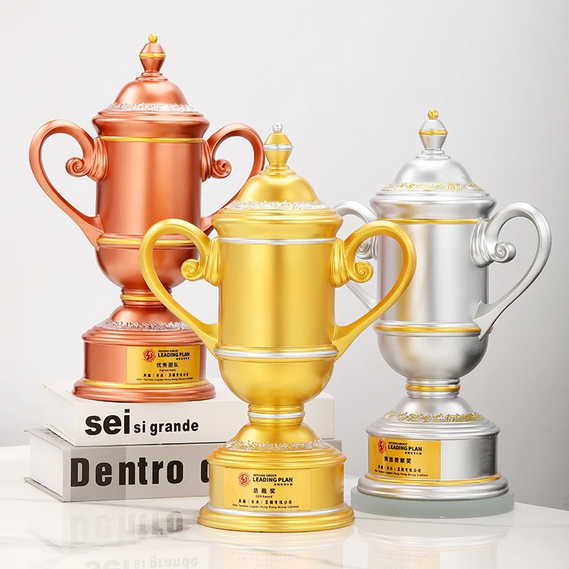 Customizable Gold Silver Bronze Champion Cup Resin Trophy for Sports Competitions and Academic Trophy Souvenir Gifts factory