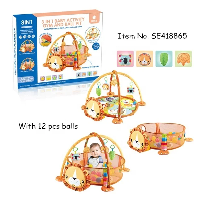 New 3 In 1 Lion Baby Activity Gym And Ball Pit High Quality Baby Play Mat With 12 Balls And 4 Doll Rattles Buy Baby Play Mat Ball Pit Baby Activity Gym