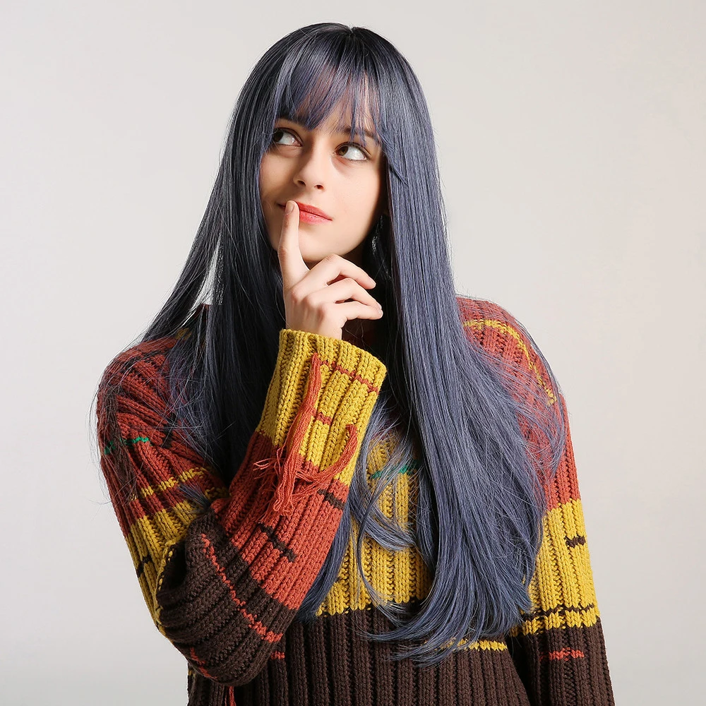 英特尔混合颜色长头发合成假发