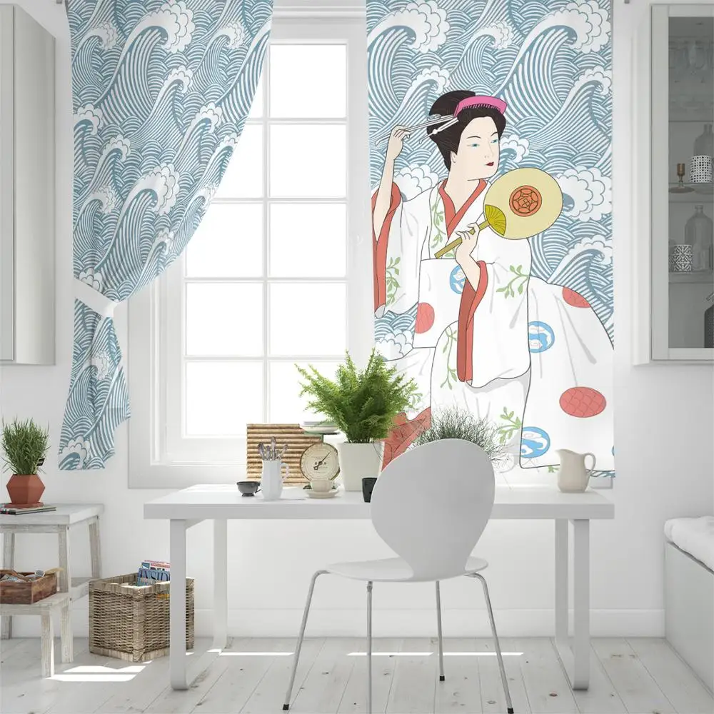 Moda creativas 3D Japón geisha de la sombra cortinas de la ventana