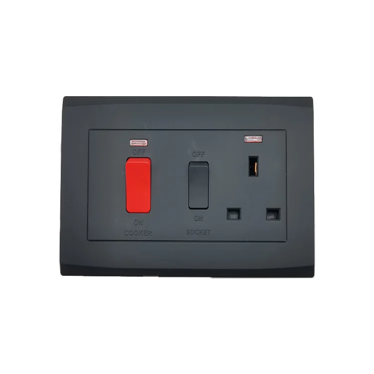 Factory Wholesale British Standard Switch Socket Black Panel 45A 1 Gang Wall Switches Double Pole Switch With Neon Single Plate