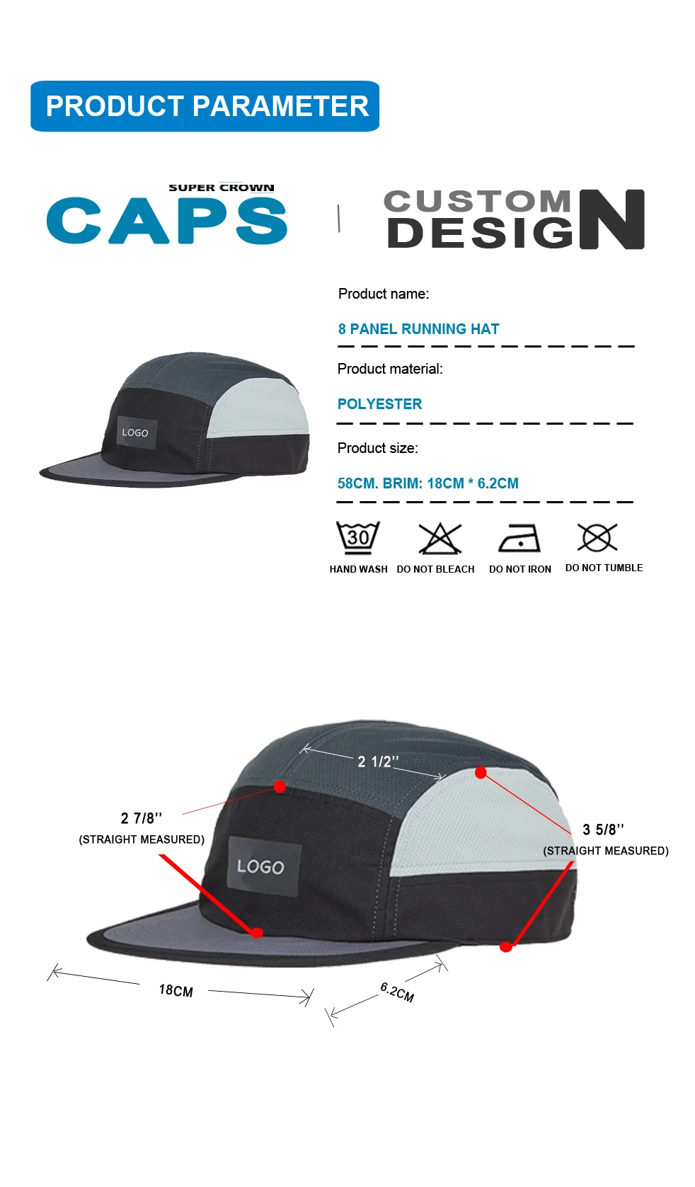 Wholesale Cheap Unisex Blank No Logo 5 Panel Dyr Fit Running Sports Cap Custom Hats Logo