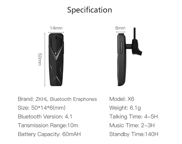 Bluetooth Headset Wireless Earpiece V4.1 HandsFree Business Earphone with Mic for Business Office Driving - ANKUX.COM