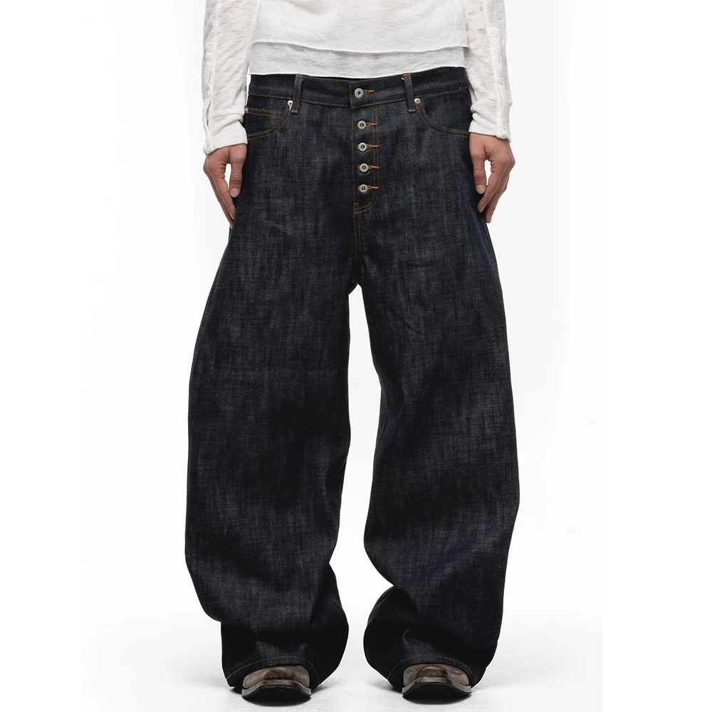 Custom Raw Selvedge Denim Baggy Jeans for Men - Slim Fit Bootcut 