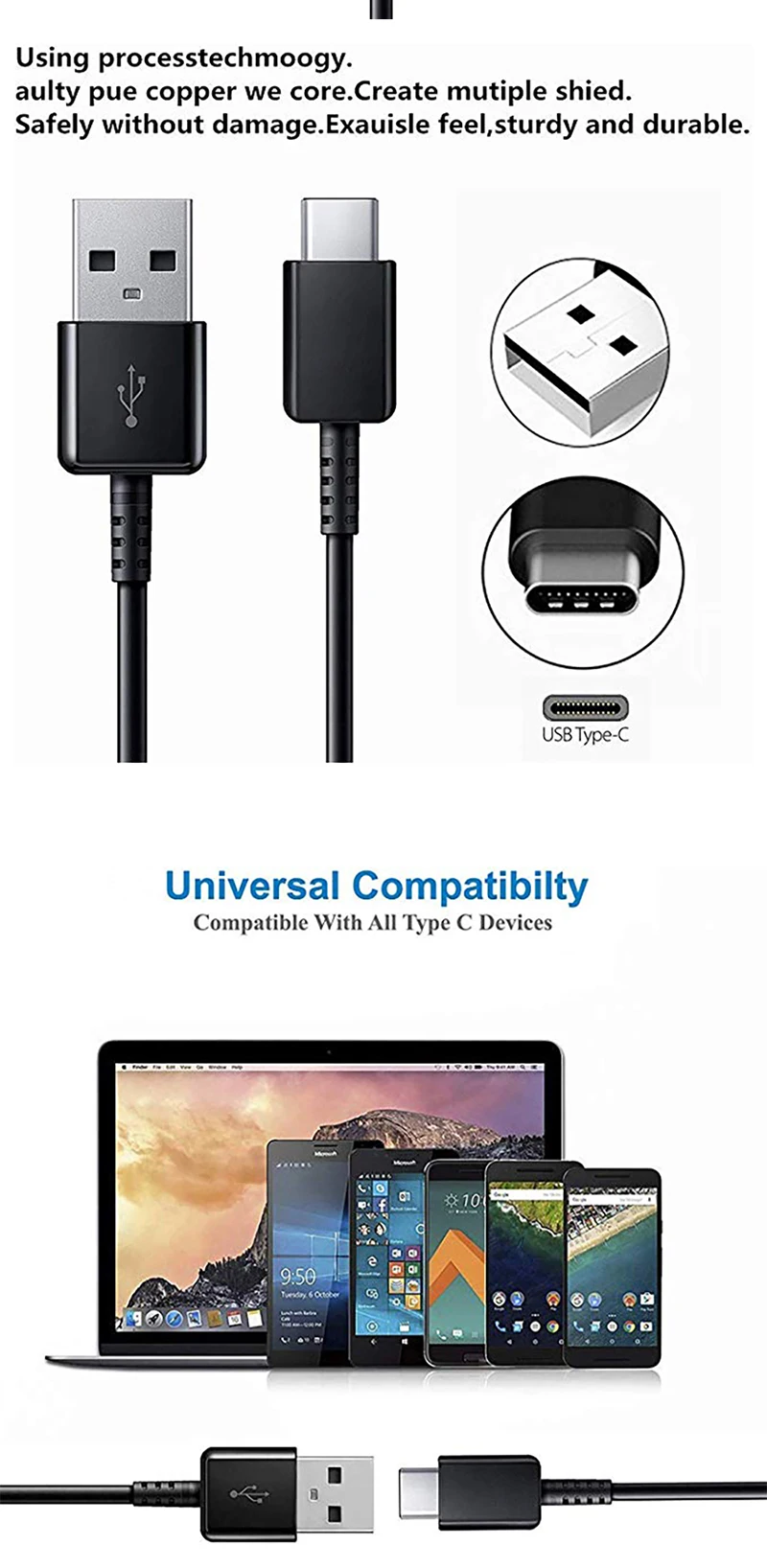1.2M Type C FOR Samsung Galaxy S10 / S10+ / S9 / S9+ / S8 / S8+ / Note 8 / Note 9 USB C Adaptive Fast Wall Charger Adapter - ANKUX.COM