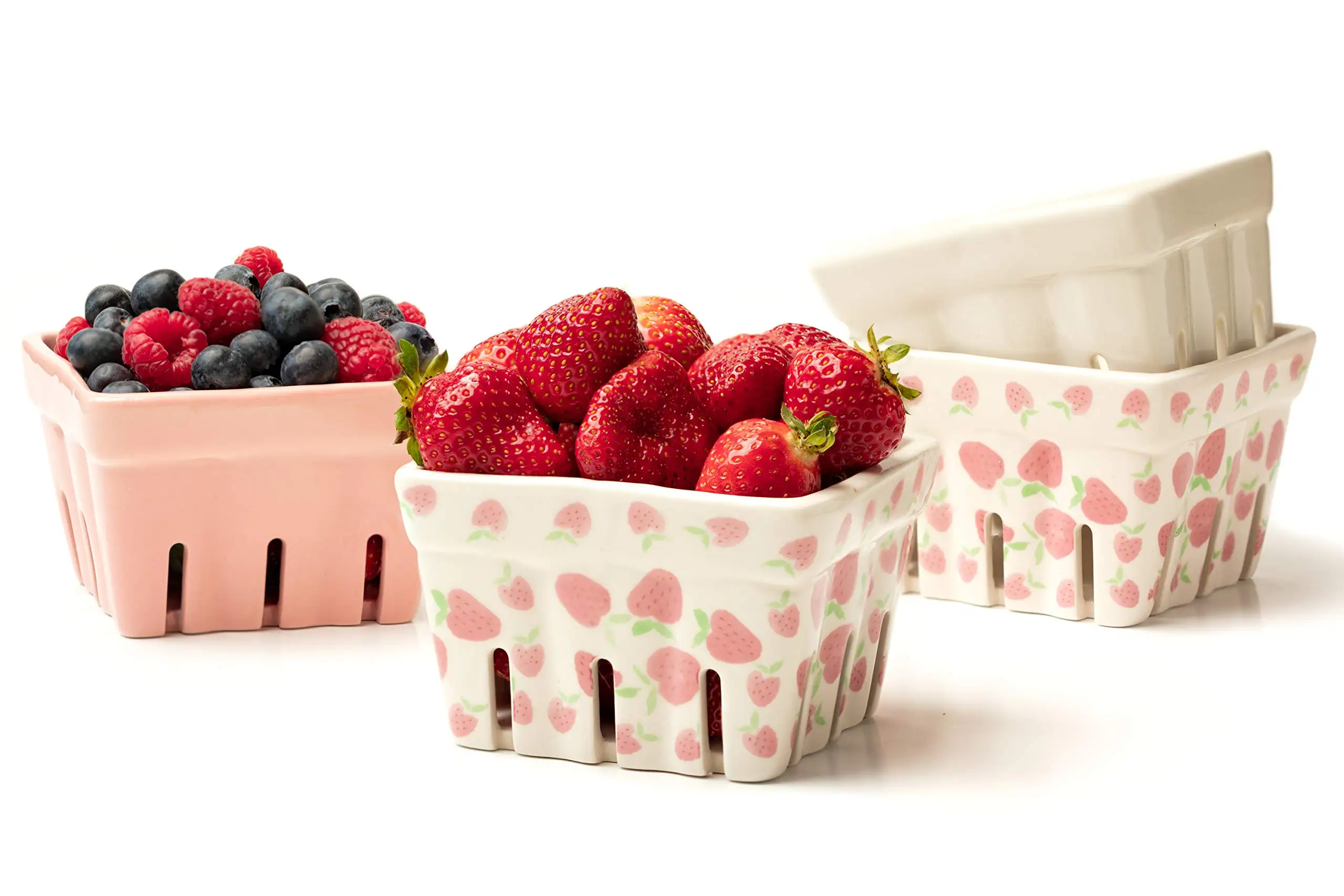 Berry Basket Colander Strawberry Decor Fruit Bowls Kawaii Kitchen Bowl Hot Sale Ceramic and Cute Pattern Pink White Vintage supplier