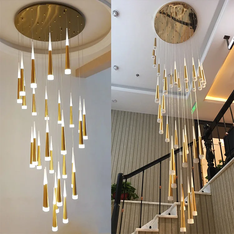 New style hotel restaurant long stairs pendant light gold roze  chandelier modern pendant light