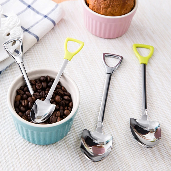 Silver Loghot 6PCS Stainless Steel Tea Coffee Sugar Spoon Mini Shovel Shape Coffee Ice Cream Dessert Spoons 