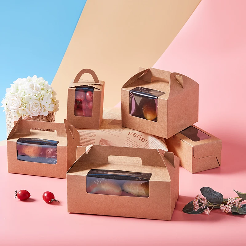 Bakery Box With Window Brown Kraft Paper Customized Cake,Cake Packaging