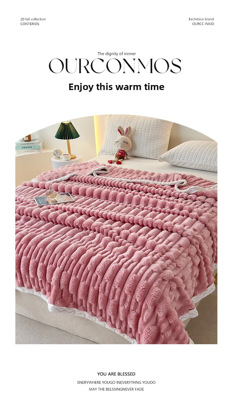 Imitation Fur Rabbit Plush Blanket Bamboo Knot Flannel Throw for Home Printed Milk Velvet Sofa Air Conditioning Bed Blankets