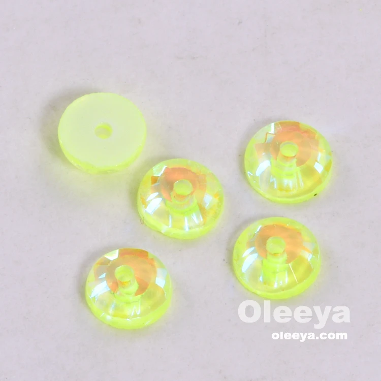 Fresh Neon Color 3mm to 10mm Middle Hole Round Shape Flatback Glass Sew on Stones for Fashion Evening Dress