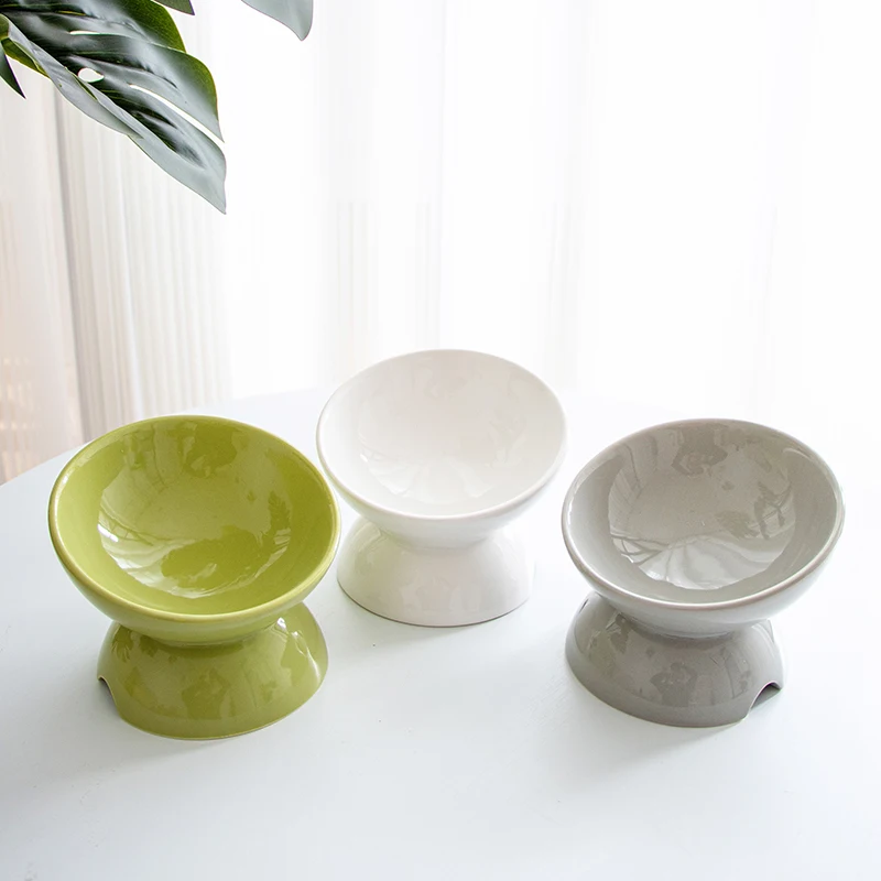 Leyou Ceramic Raised Cat Bowls Slanted Cat Dish Food Or Water Bowls