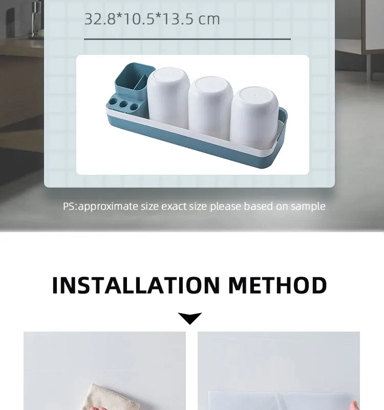 تصميم جديد للحمام مثبت على الحائط مجموعة بلاستيكية مكونة من ثلاثة حامل فرشاة أسنان مع كوب لعائلة