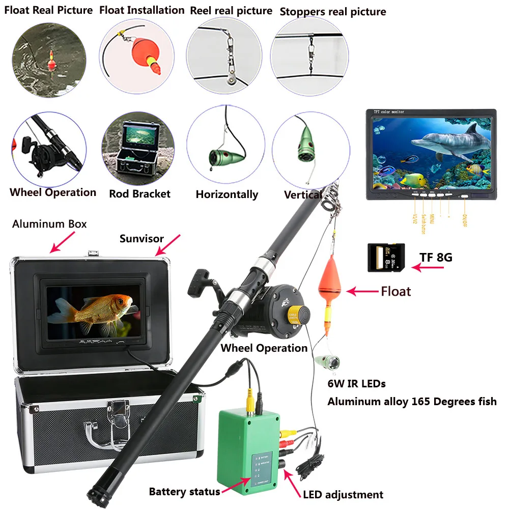Sea wheel 7" DVR Recorder 1000tvl Underwater Fishing Video Camera Kit 6W LED Infrared Lamp Video Fish Finder Lake Underwater Cam