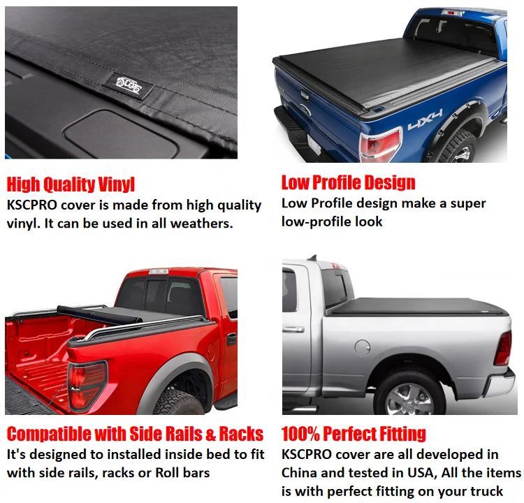Kscpro Truck Accessories Low Profile Soft Roll Up Tonneau Cover For