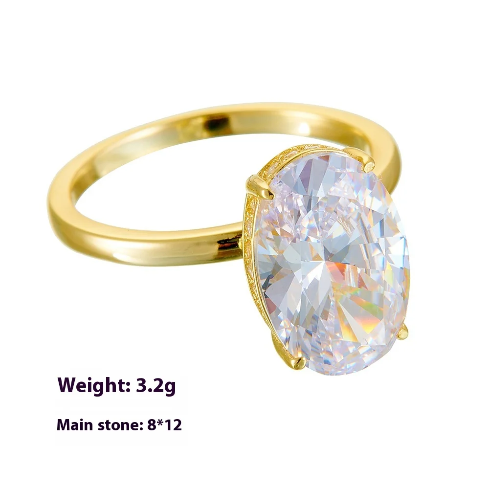 Classic Micro-Infused Full Diamond Ring  Exclusive 8*12 Egg-Shaped Lab Diamond Sterling Silver Ring