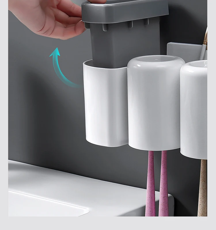 bathroom accessories plastic ABS toothbrush wall  holder  home organization toothpaste dispenser  with suction 3 cups  toilet