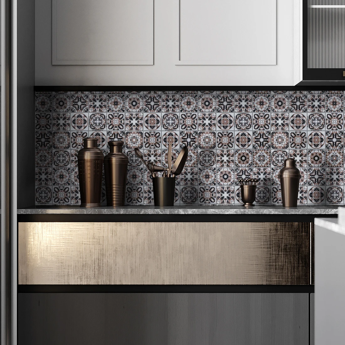 3D Self Adhesive Wall Tiles Bathroom Wall Tiles for Kitchen Backsplash Grey-black  embossing sticker