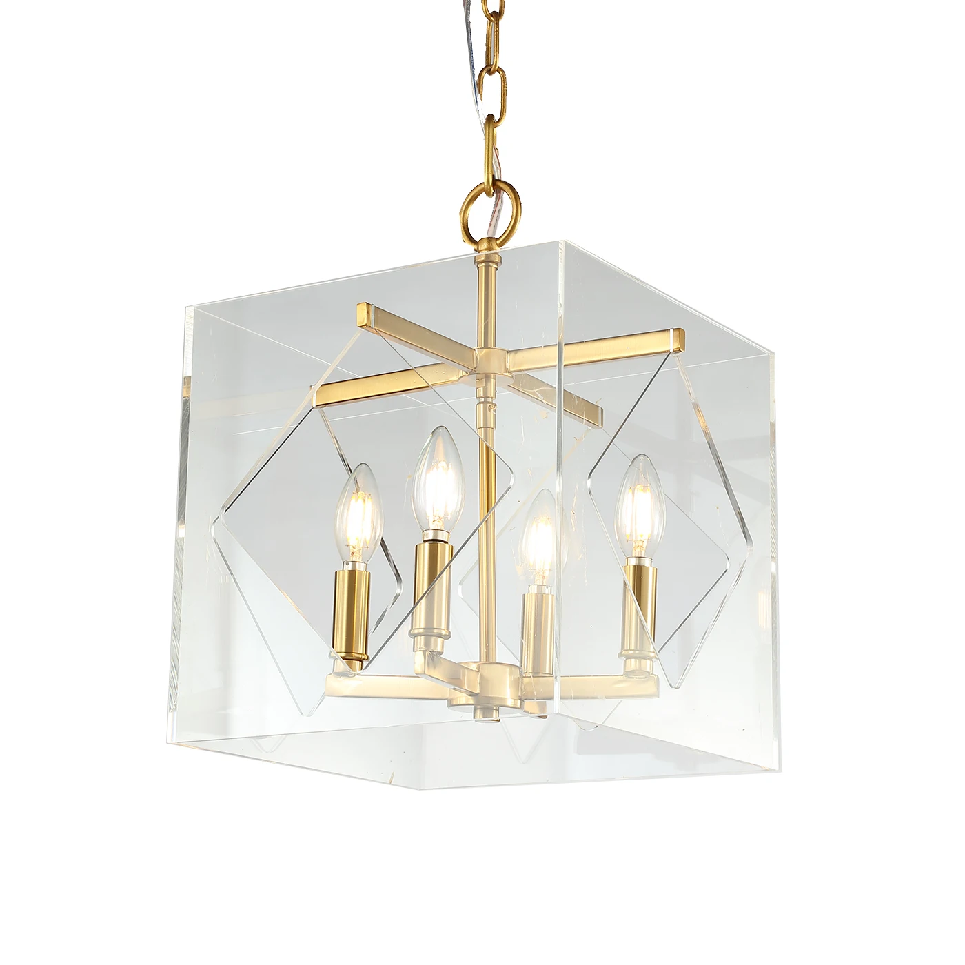 2020 New Modern Nordic Style Acrylic Iron Pendant Lamp with Brass Finish Small Size Rectangle Box Pendant Light for Home Decor