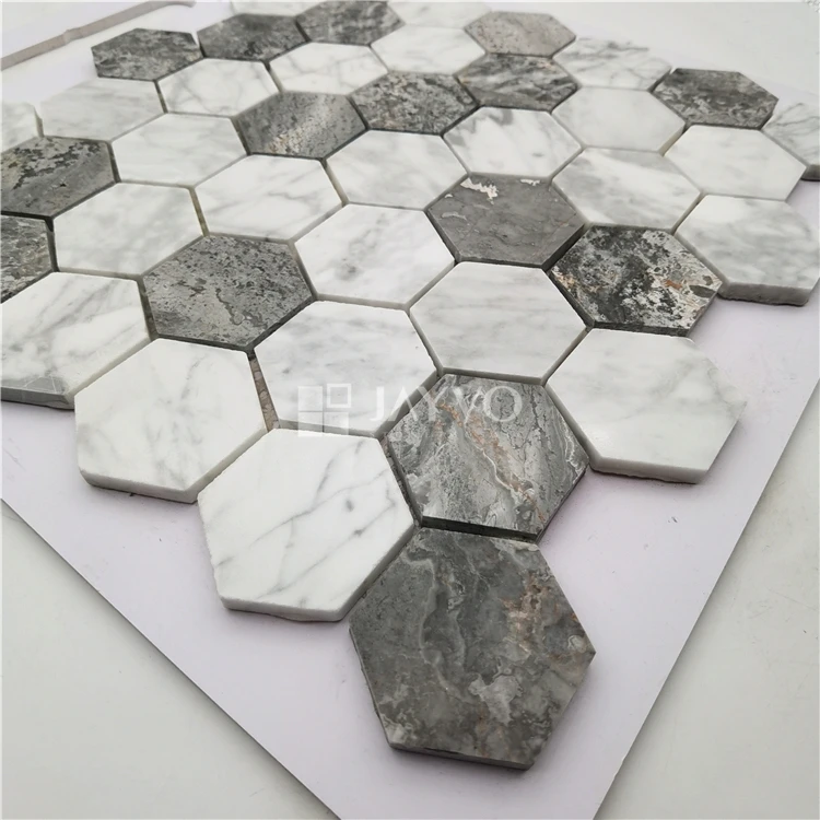 Wholesale Factory Price Italian Grey and White Hexagon Mosaic Art 300*300MM Stone Mosaic Tiles