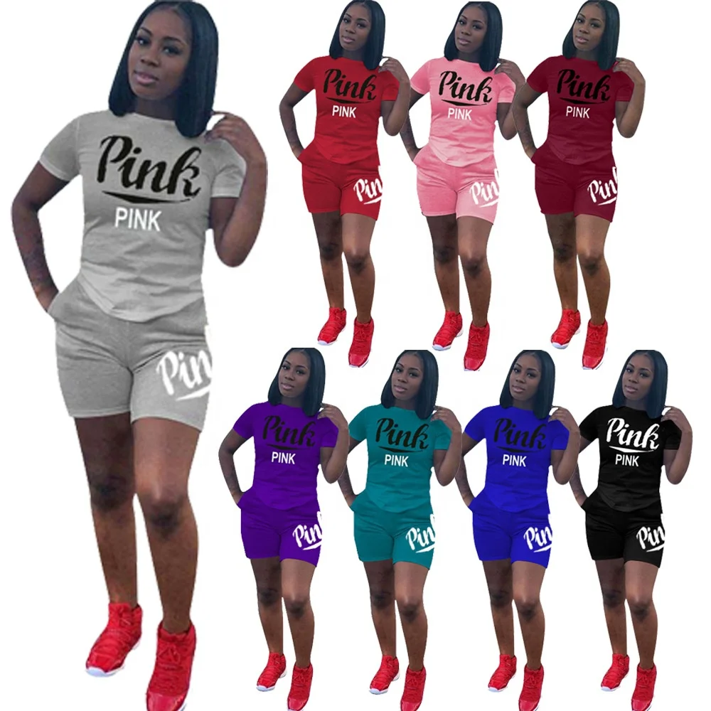 Pink Set Logo Custom Fitness Shorts Set 