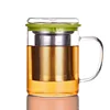 2019 new design heat resistant glass tea cup set with 304 stainless steel filter