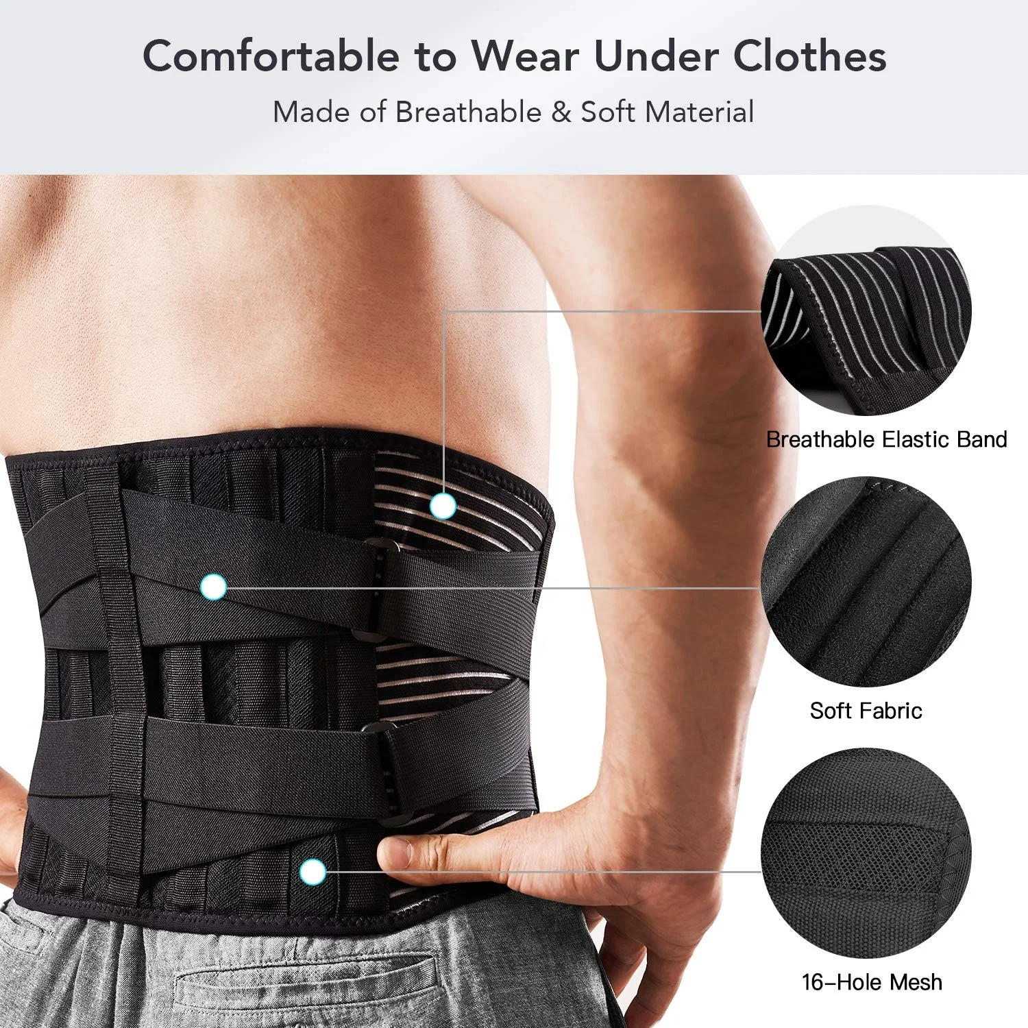 Back Brace For Lower Back Pain Relief With 6 Stays Breathable Back ...