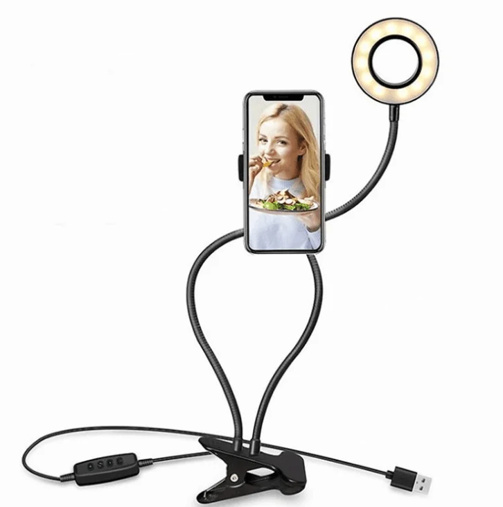 Hot Living Streming Smartphone Rotatable Multi-angle Shooting Gadget Selfie Ring LED Light Mobile Phone Holder Stand