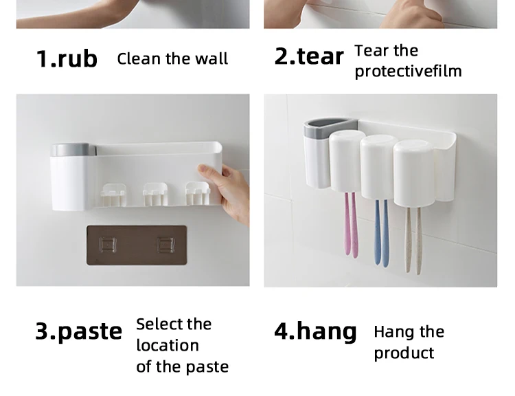 bathroom accessories plastic ABS toothbrush wall  holder  home organization toothpaste dispenser  with suction 3 cups  toilet