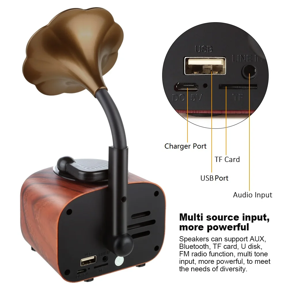 subwoofer, bt speaker Vintage Cabinet Speaker Gramophone Bluetooth Record Player with FM Radio Mini Wireless Boom Box Speaker Walnut Color - ANKUX.COM