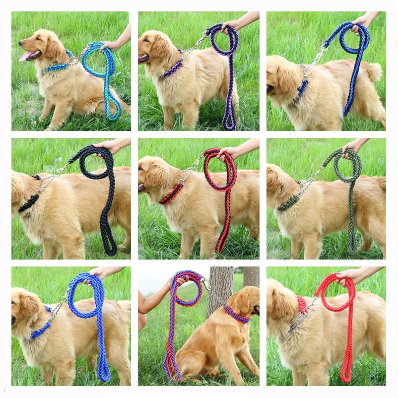 Eight Strand Round Rope Dog Walking Leads Large-Strong Dog Leashes and  Collar Sets