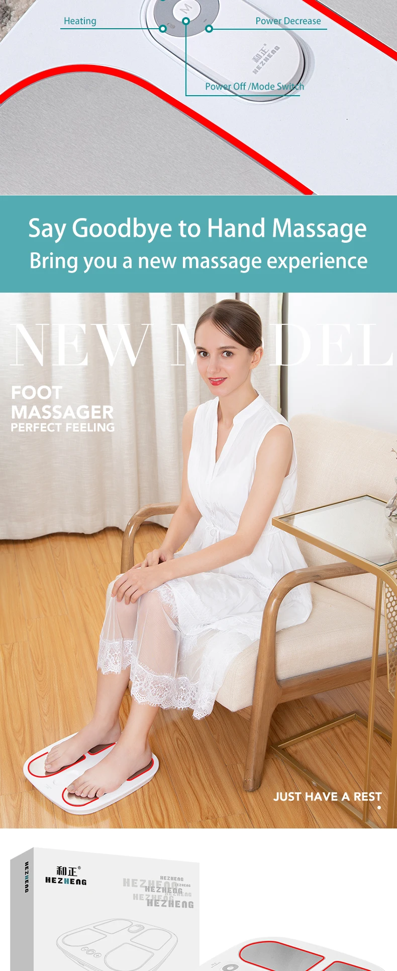 Hezheng Foot Massager: Portable, Electric Reflexology Device with Heat. Ideal Foot Pulse Massage Machine