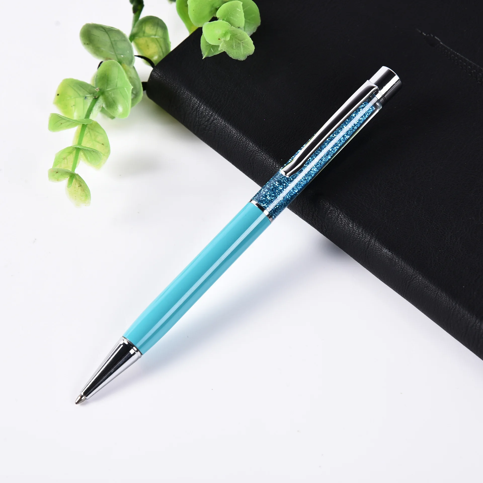 手写笔玫瑰金圆珠笔,彩色金属圆珠笔动态液体笔黑色墨水笔笔芯办公