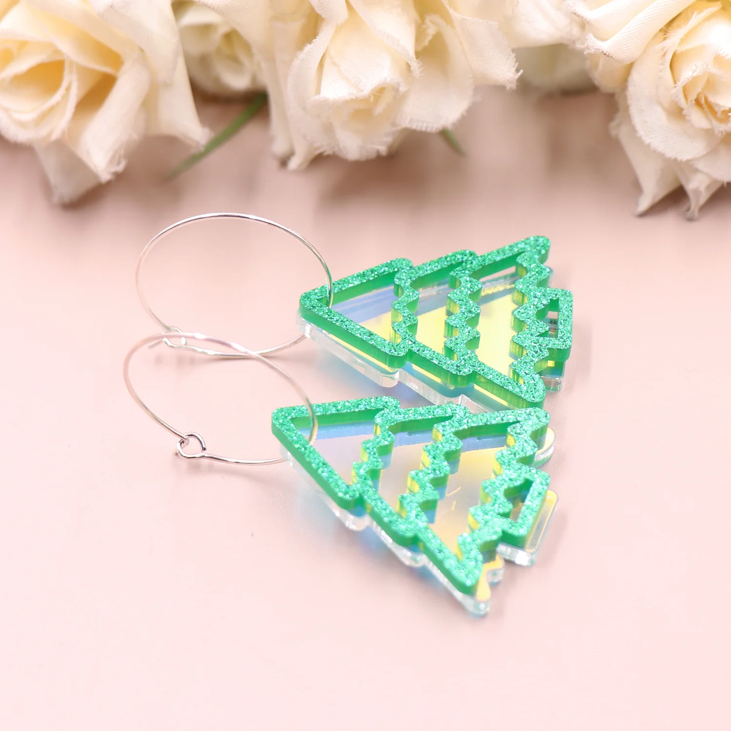 ERS356ER1617 1pair 35mm New product CN Hoop christmas tree TRENDY Acrylic earrings Jewelry for women factory