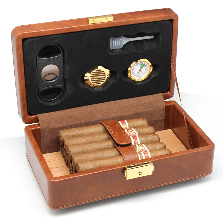 Lonten New Design Factory Price Cigars Box Cases/humidors Cigarette Packs  Accessories Travel Humidor Leather Cigar case